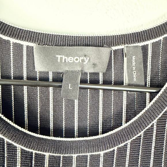 Theory Structured Shell Lustrate Black White Stripe Mini A-Line Dress Size L - Picture 5 of 9